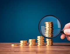 Coins examined with glass