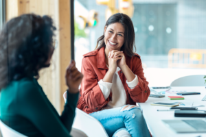 two people having a conversation 